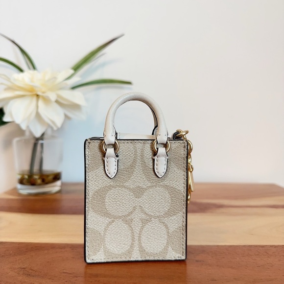 NWT Coach North/South Mini Tote Bag Charm In Signature‎ Canvas - Picture 4 of 6